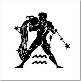 Aquarius - Zodiac Astrology Symbol with Constellation and Water Bearer Design (Black on White, Symbol Only Variant) Posters and Art